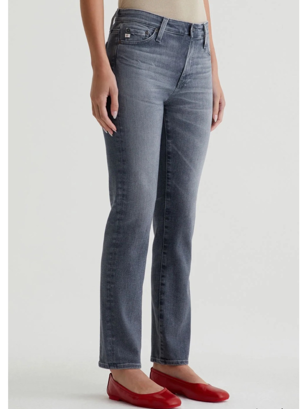 Ag Adriano Goldschmied Mari High Rise Slim Straight Leg Jeans in Gray Wash
